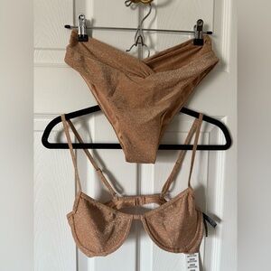 Urban Outfitters Out from Under Shimmer  Gold Brown Bikini Set Nwt Size M